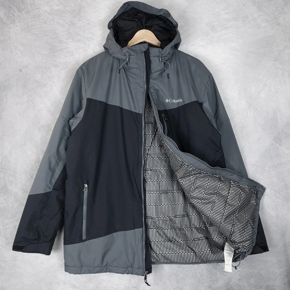 Columbia Jacket Mens Large Gray Wister Slope Thermal Coil Hooded Insulated